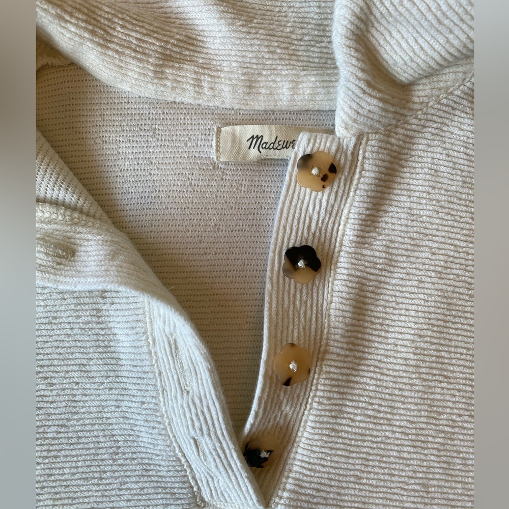 Madewell Ottoman Jacquard Polo Top, Cream - M - Picture 8 of 14